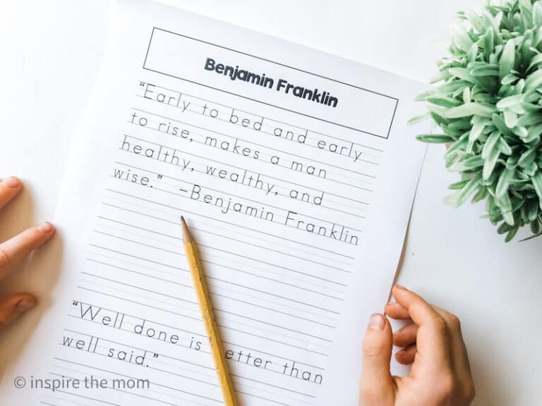understanding the benefits of copy work Benjamin Franklin quotes - inspire the mom printable