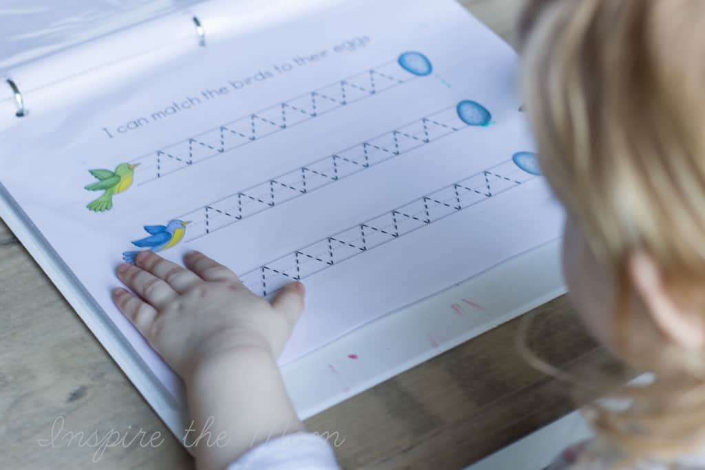 printable spring prewriting activities match the bird to the egg