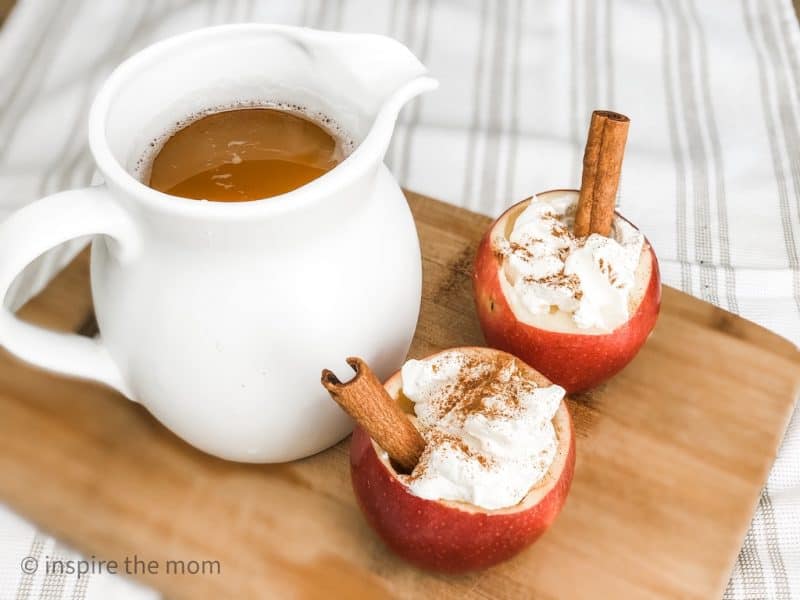 carved apple mugs with cinnamon sticks
