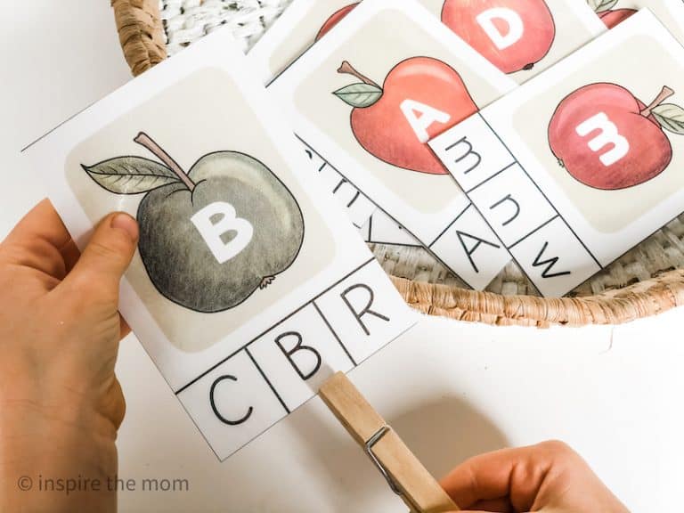 Printable Apple Alphabet Clothespin Clip Cards