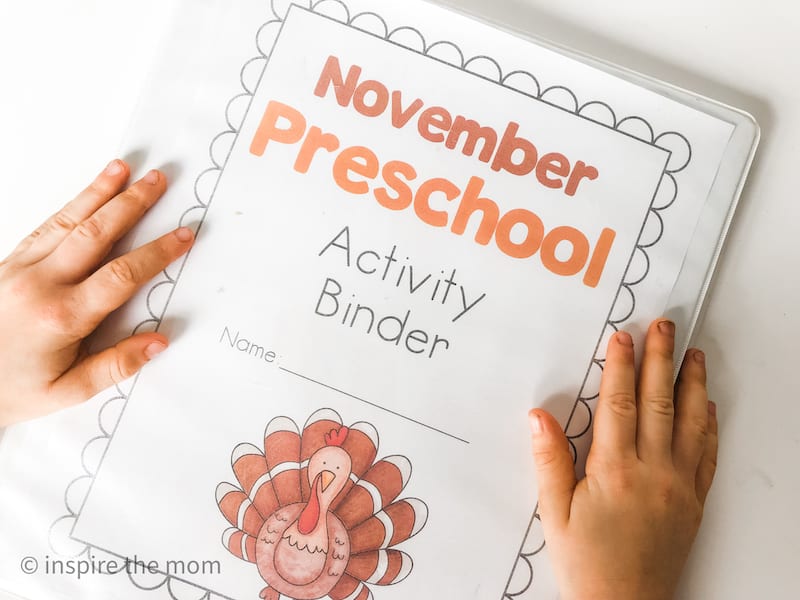 November preschool activity binder cover