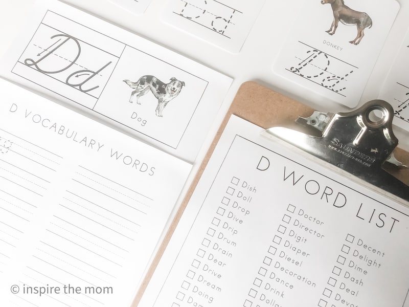 D Words for kids free printable learning pack - inspire the mom