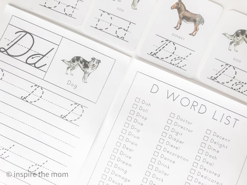d words for kids printable learning pack - inspire the mom