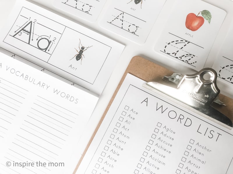 A words for kids free printable learning pack - inspire the mom