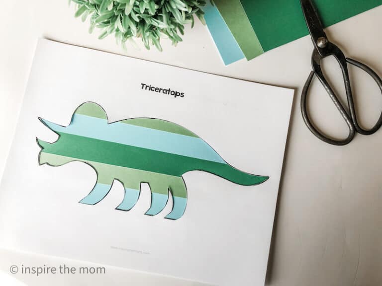 Dinosaur Crafts for preschoolers - pattered triceratops craft- www.inspirethemom.com