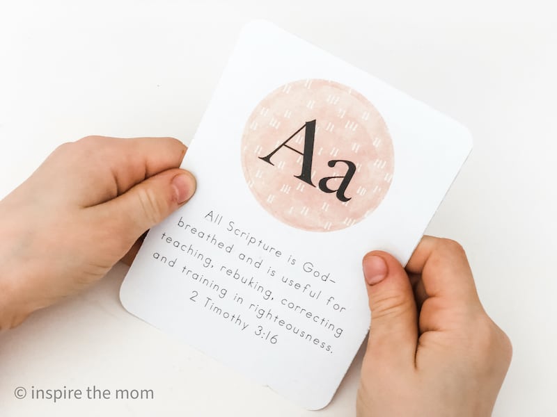 Memory Verses for kids list (alphabet card A) - www.inspirethemom.com