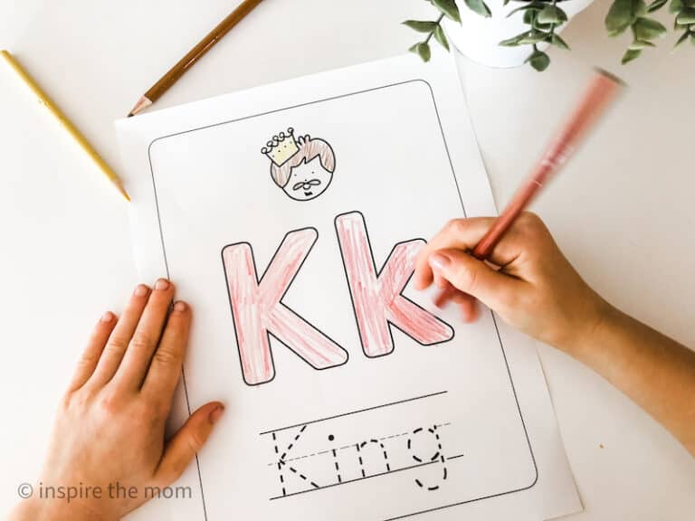 Letter K Worksheets - king preschool page. www.inspirethemom.com