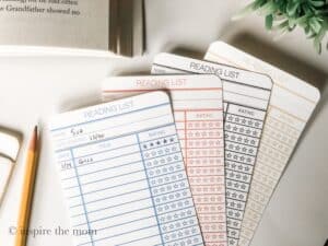 library card bookmarks used for tracking books read. (All colors) www.inspirethemom.com